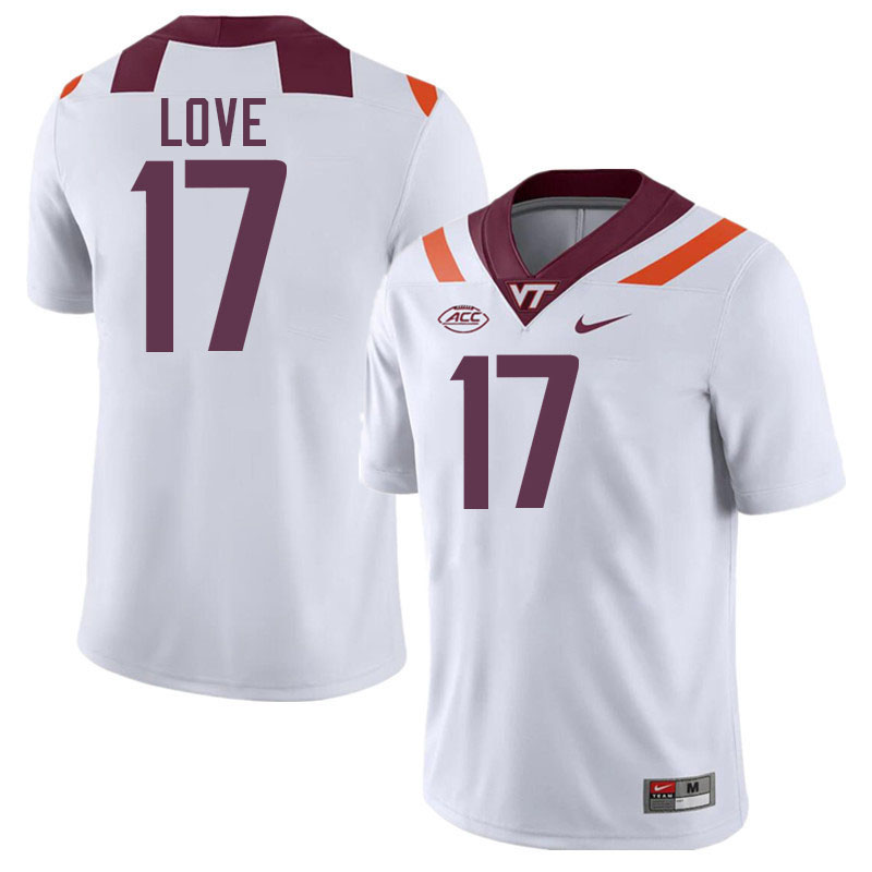 Men #17 John Love Virginia Tech Hokies College Football Jerseys Stitched-White